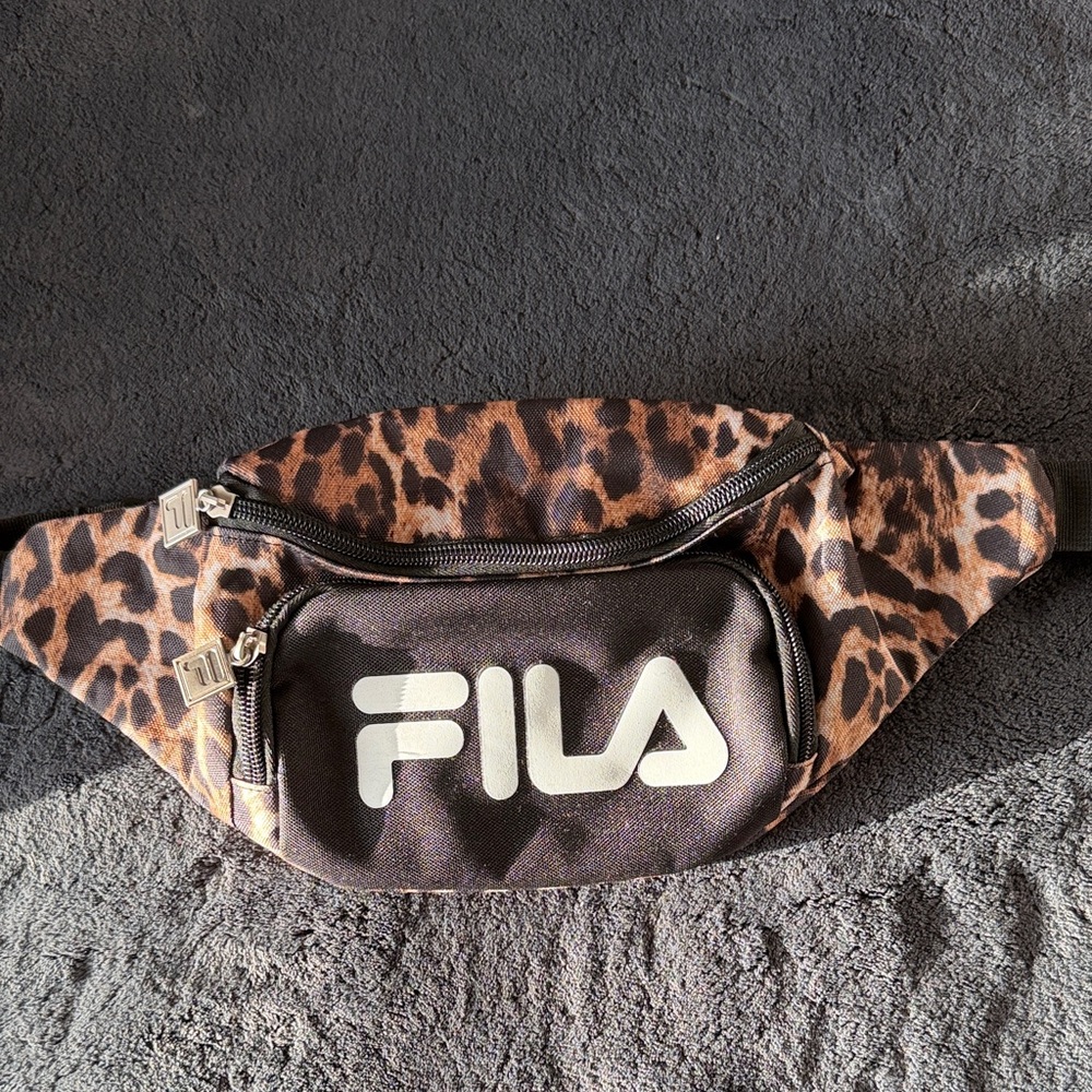 FILA Leopard Print Waist Bag in Brown and Black